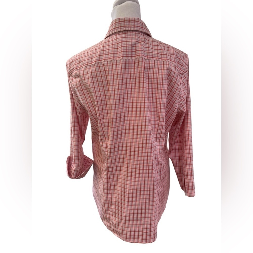 Women's Land End No Iron Pinpoint Oxford Pink Plaid Button-Up Shirt size 12 - Picture 7 of 10